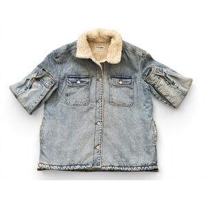 OLD NAVY FUR LINED JEAN JACKET, L, FAUX SHEARLING, UNISEX, DENIM, WINTER, WARM
